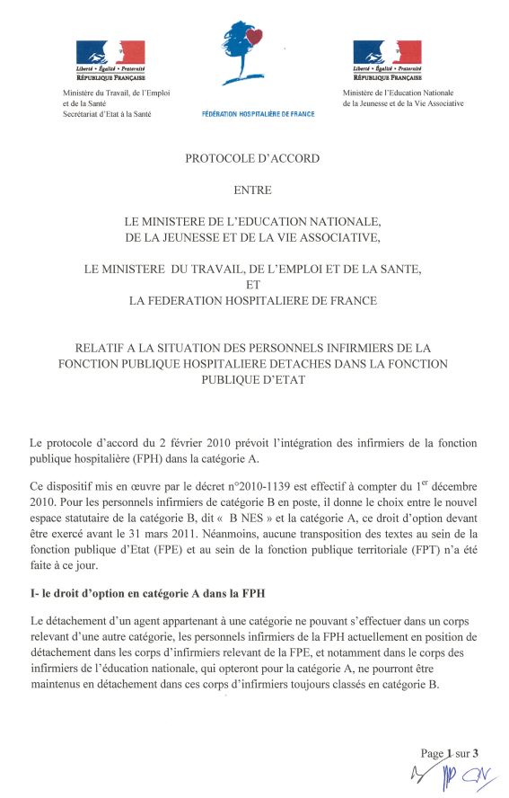 Protocole d'accord integration infirmiers FPH cat A du 14 mars 2011-1
