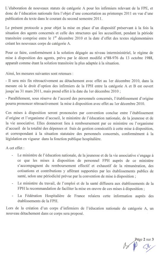 Protocole d'accord integration infirmiers FPH cat A du 14 mars 2011-2