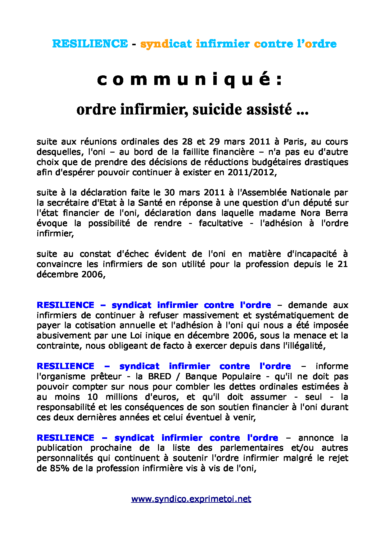 communiquÃ© suicide