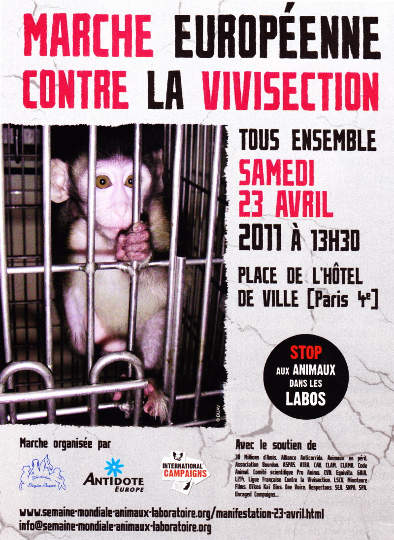 "Marche européenne contre la vivisection" 23/04/2011 Paris : compte rendu (+ tracts) 1104230727131239648042606