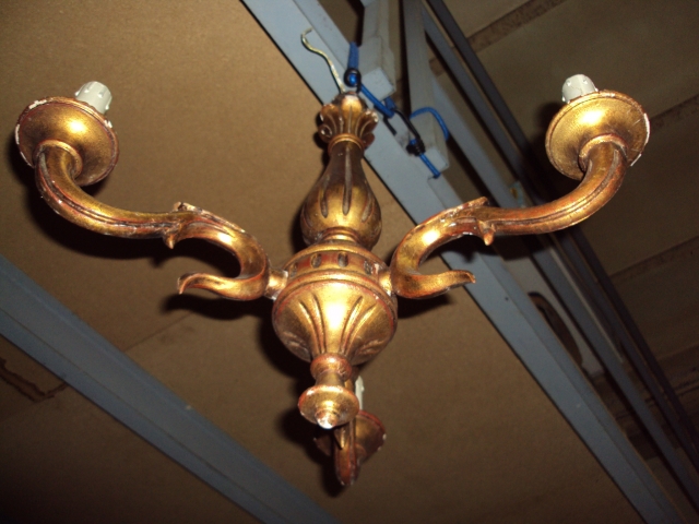 OLD FRENCH GILDED WOOD CHANDELIER  