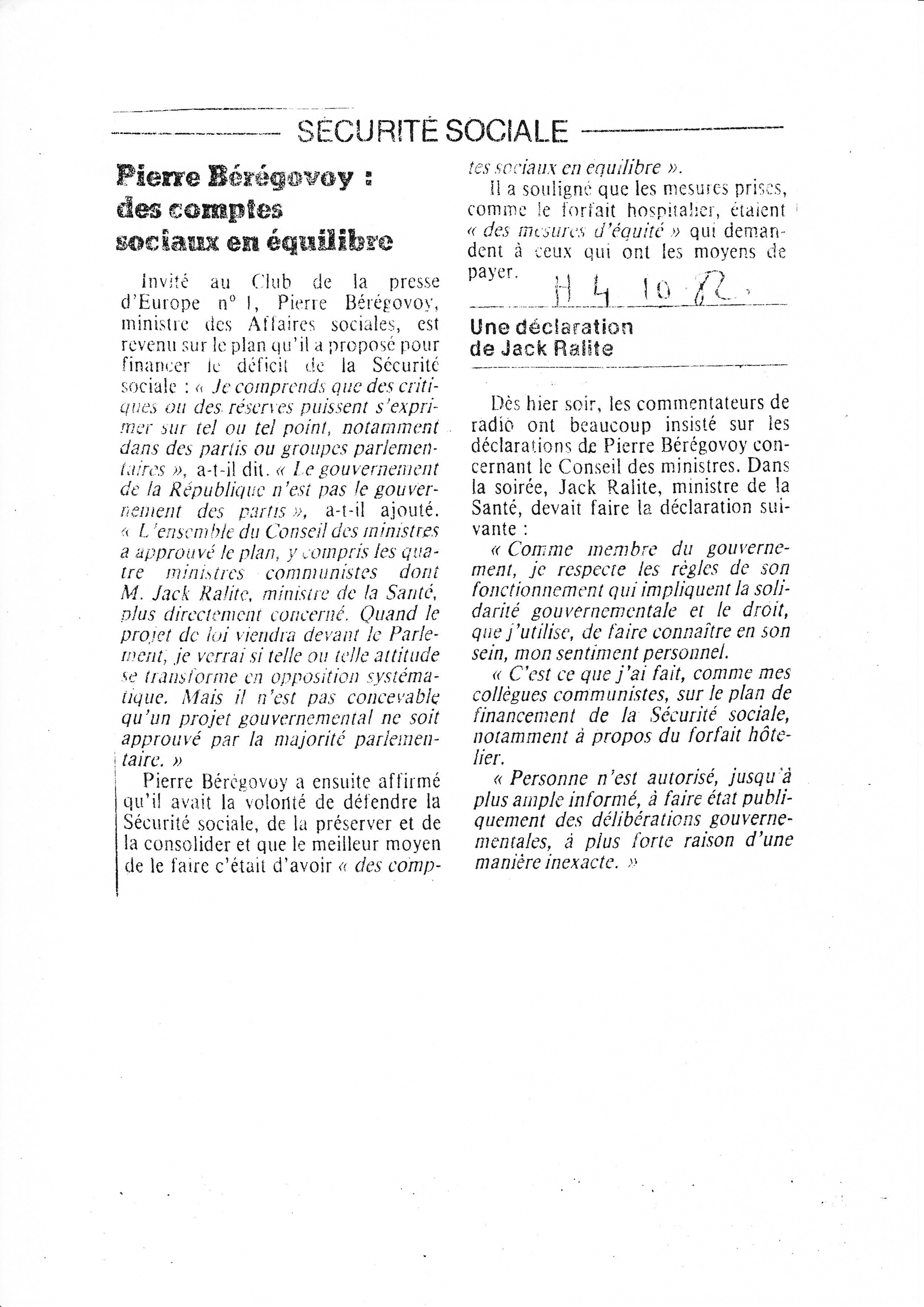 huma du 4 octobre 1982