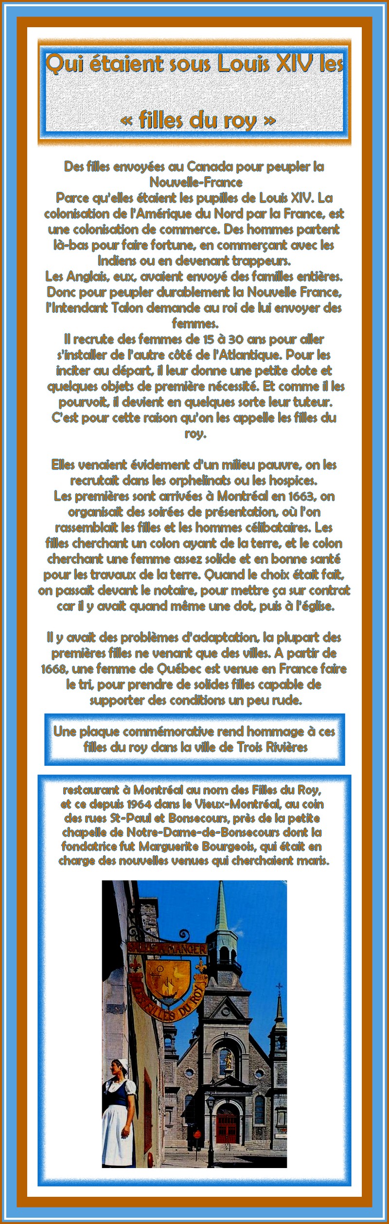 LES FILLES DU ROY SOUS LOUIS XIV - NOUVELLE FRANCE - FRANCE CANADA 11062310272388888372144