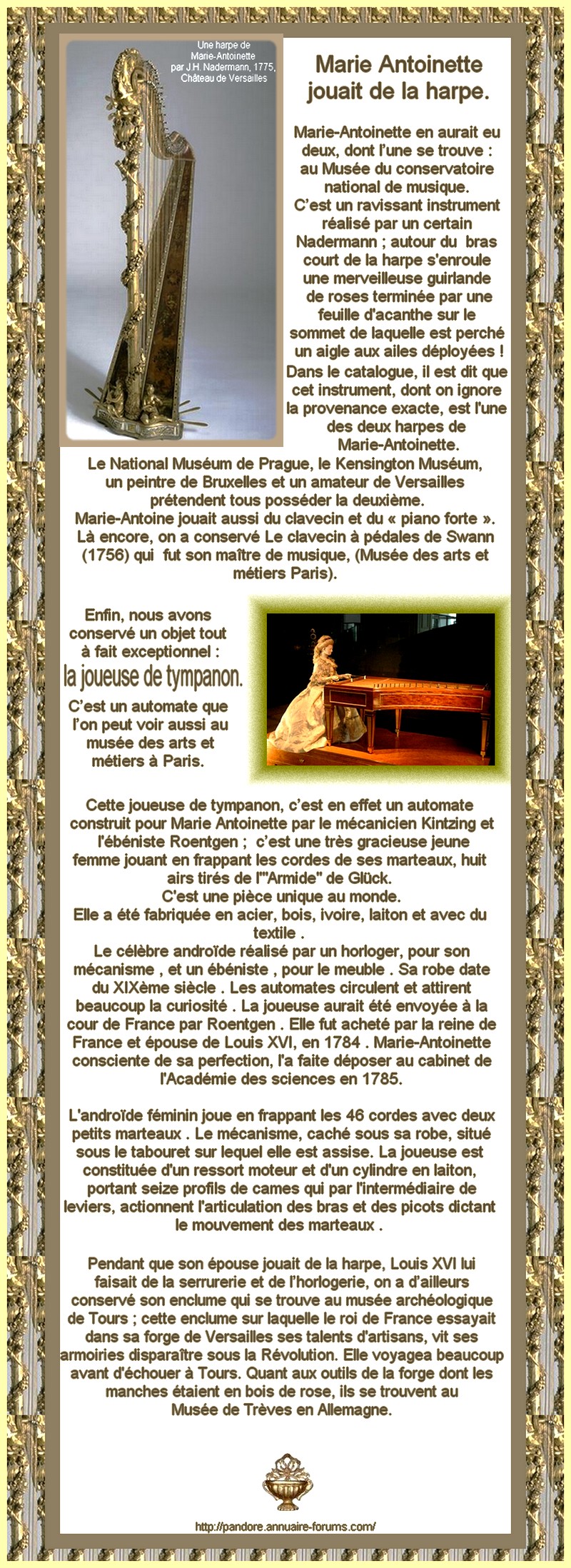 MARIE ANTOINETTE JOUAIT DE LA HARPE - LOUIS XVI FAISAIT DE L'HORLOGERIE  11070306590888888418677