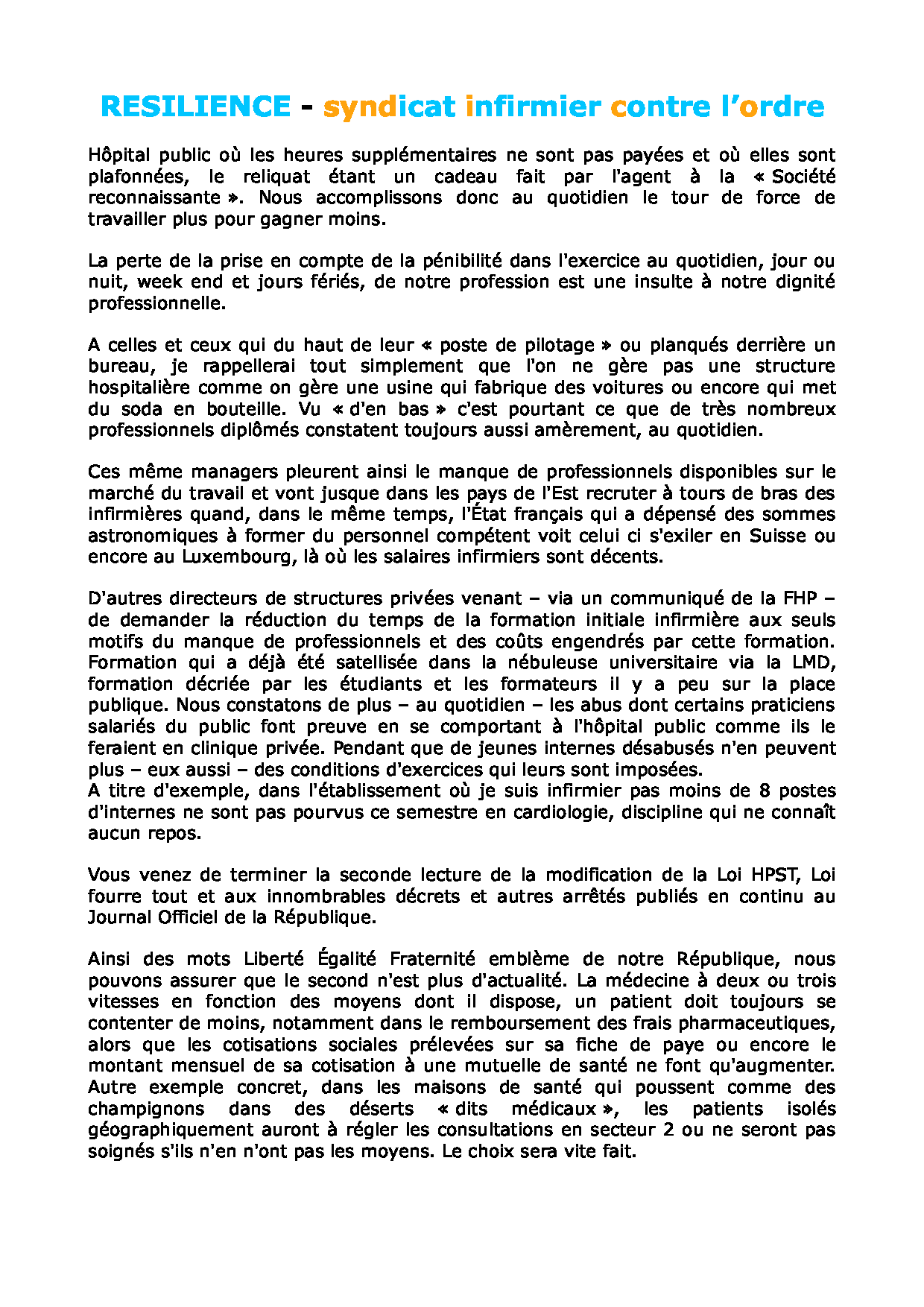 Lettre aux parlementaires du 10 juillet 2011 1107100327521139708450440