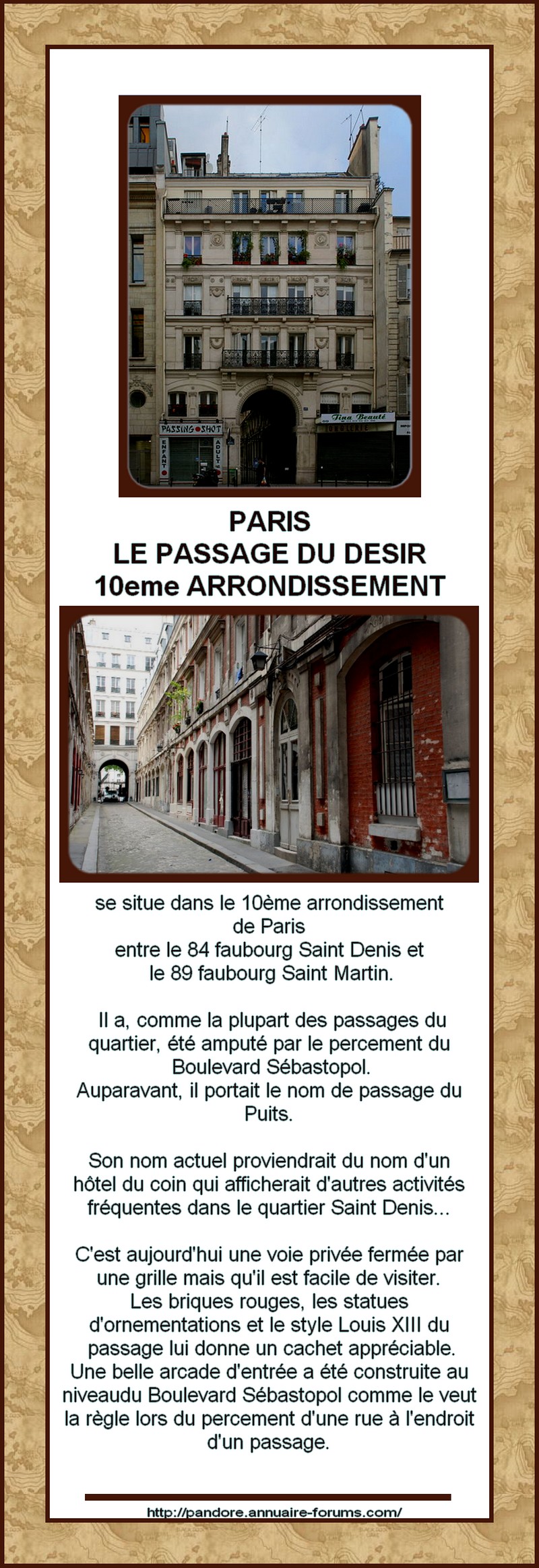 FRANCE - PARIS - PASSAGE INSOLITE - PASSAGE DU DESIR  11080411390688888547720