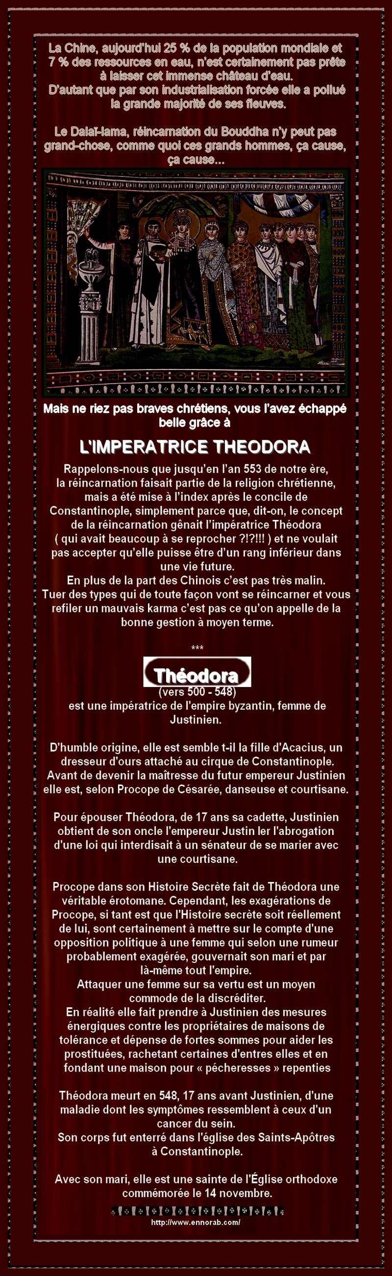 L'IMPERATRICE THEODORA ET LA REINCARNATION QUI FAISAIT PARTIE DE LA CHRETIENTE   1203121037571457979570838