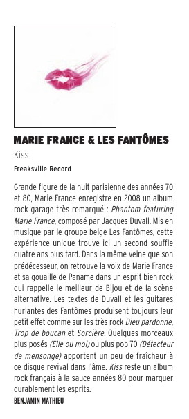 "KISS", le nouvel album CD de MARIE FRANCE & LES FANTOMES (Freaksville Record, 2012) 1205021102191423619799327