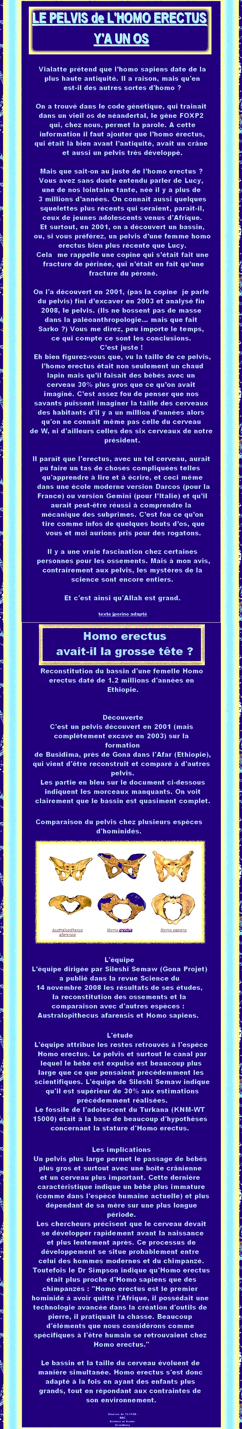 LE PELVIS DE L'HOMO ERECTUS - Y A UN OS 12083011101515355410264020