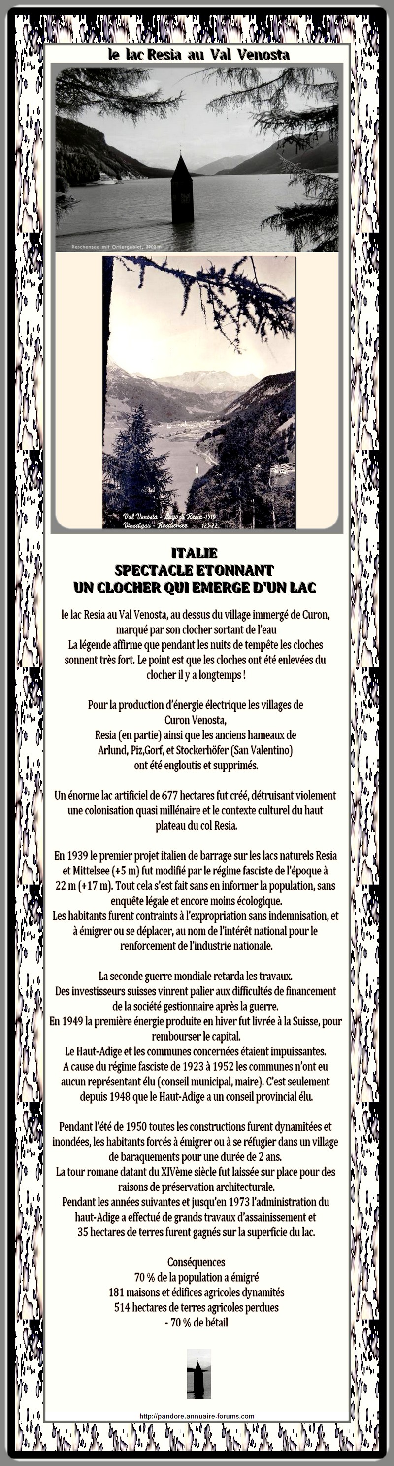 ITALIE LE LAC RESIA - UN CLOCHER QUI EMERGE DU LAC 12092311293415355410354182