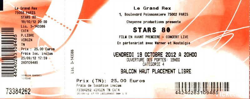 Concerts 100 % live "STARS 80" 18 & 19/10 Grand Rex (Paris) : compte rendu 12092509102314236110362250