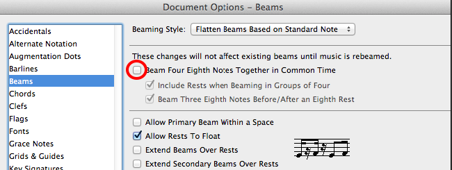 Document options > Beams